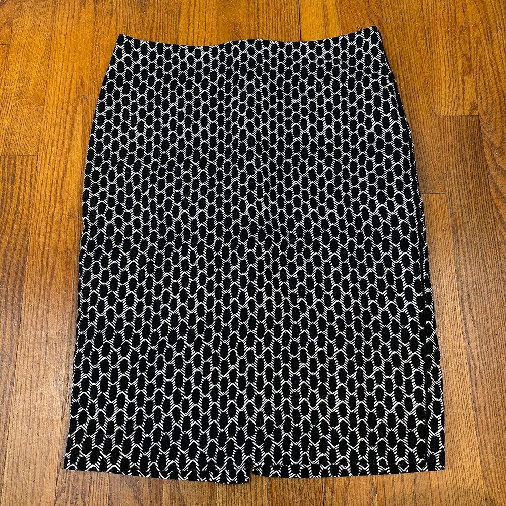 Adrianna Papell Pencil Skirt Womens 2 Straight Career Office Black Geometric